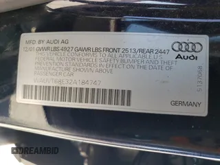 2002 Audi A4 с VIN WAUVT68E32A184747, выставлен на аукционе Copart как лот 68739244 с пробегом 147 655 миль миль и Списание • Salvage title. История ставок и продаж доступна на DreamBid. Изображение 12.