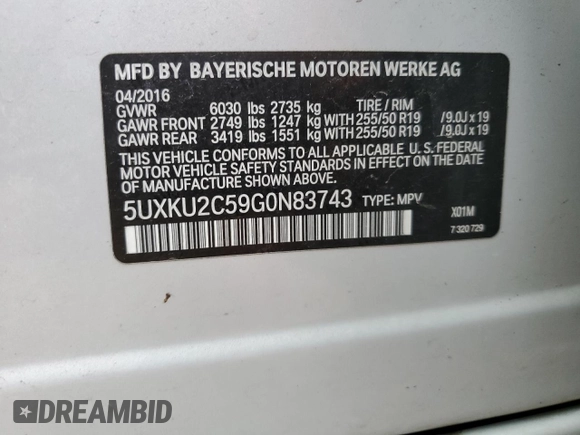 2016 BMW X6 xDrive35i with VIN 5UXKU2C59G0N83743, listed as a Copart auction lot 64436252 with 74,374 mi miles. Bid and sale history available at carsss.com. Image 10.