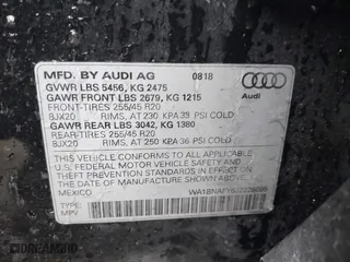 2018 Audi Q5 Premium Plus with VIN WA1BNAFY6J2228095, listed as a IAAI auction lot 41365264 with 75,191 mi miles. Bid and sale history available at carsss.com. Image 9.