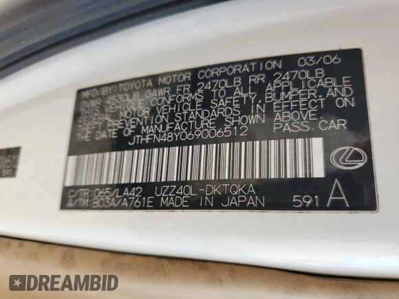2006 Lexus SC 430 z VIN JTHFN48Y069006512, wystawiony jako Copart lot #47522475 z przebiegiem 174 518 mil mil oraz Szkody całkowita. Historia ofert i sprzedaży dostępna na DreamBid. Obrazek 14.