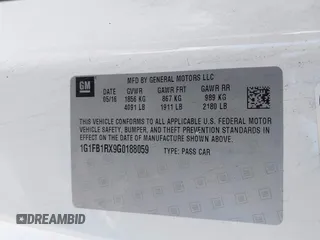 2016 Chevrolet Camaro 1LT with VIN 1G1FB1RX9G0188059, listed as a IAAI auction lot 41685623 with 101,254 mi miles. Bid and sale history available at carsss.com. Image 9.