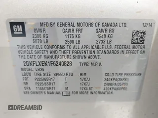 2015 GMC Terrain SLT z VIN 2GKFLXEK1F6240828, wystawiony jako IAAI lot #42164143 z przebiegiem 129 652 mil mil oraz . Historia ofert i sprzedaży dostępna na DreamBid. Obrazek 9.