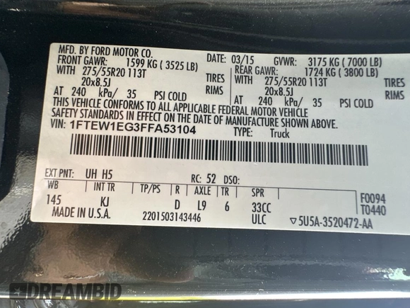 2015 Ford F-150 XLT with VIN 1FTEW1EG3FFA53104, listed as a Copart auction lot 55243035 with 182,982 mi miles and Clean Title. Bid and sale history available at carsss.com. Image 10.