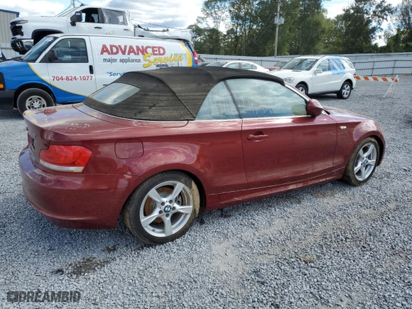 2013 BMW 1 Series 128i with VIN WBAUN1C52DVH78194, listed as a Copart auction lot 74970384 with 0 mi miles and Salvage Title. Bid and sale history available at carsss.com. Image 3.