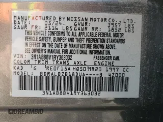 2024 Nissan Sentra S with VIN 3N1AB8BV1RY363032, listed as a Copart auction lot 88703945 with 7,029 mi miles and Salvage Title. Bid and sale history available at carsss.com. Image 14.