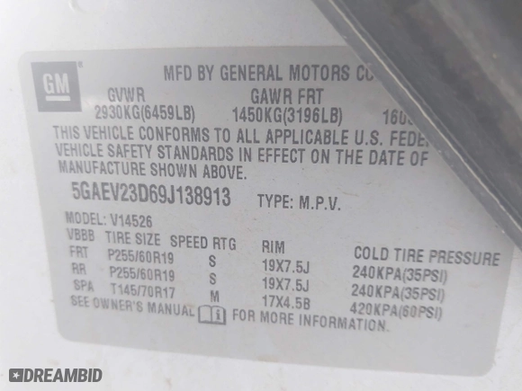 2009 Buick Enclave CXL with VIN 5GAEV23D69J138913, listed as a IAAI auction lot 41855696 with 235,818 mi miles. Bid and sale history available at carsss.com. Image 9.
