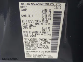 2011 Nissan Xterra Pro-4X with VIN 5N1AN0NW1BC506369, listed as a IAAI auction lot 41802083 with 133,107 mi miles. Bid and sale history available at carsss.com. Image 9.