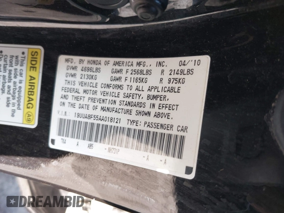 2010 Acura TL Technology z VIN 19UUA8F55AA018121, wystawiony jako IAAI lot #42389831 z przebiegiem Nie podano mil oraz . Historia ofert i sprzedaży dostępna na DreamBid. Obrazek 9.