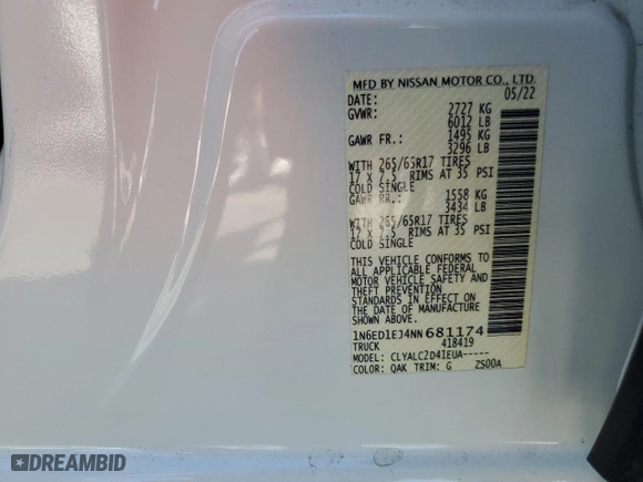 2022 Nissan Frontier S with VIN 1N6ED1EJ4NN681174, listed as a Copart auction lot 77231874 with 58,032 mi miles and Salvage Title. Bid and sale history available at carsss.com. Image 14.