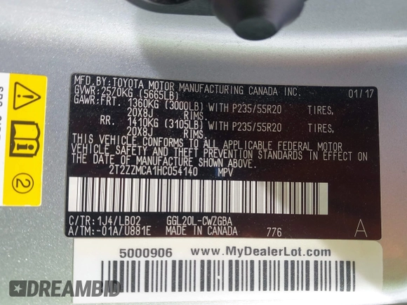 2017 Lexus RX 350 с VIN 2T2ZZMCA1HC054140, выставлен на аукционе IAAI как лот 42311201 с пробегом 112 522 миль миль и . История ставок и продаж доступна на DreamBid. Изображение 9.