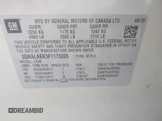 2015 Chevrolet Equinox LS with VIN 2GNALAEK3F1173026, listed as a IAAI auction lot 41872761 with 93,138 mi miles. Bid and sale history available at carsss.com. Image 9.