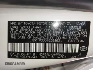 2009 Toyota Yaris with VIN JTDKT903095258534, listed as a IAAI auction lot 41947150 with 171,631 mi miles and . Bid and sale history available at DreamBid. Image 9.