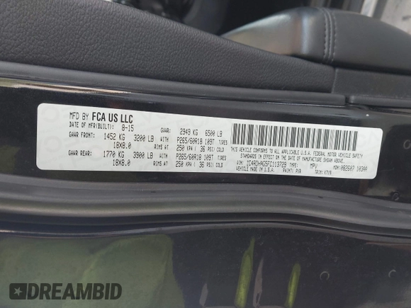 2015 Dodge Durango SXT with VIN 1C4RDHAG5FC113729, listed as a IAAI auction lot 42575337 with 132,618 mi miles and . Bid and sale history available at DreamBid. Image 9.
