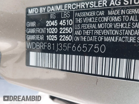 2005 Mercedes-Benz C 240 with VIN WDBRF81J35F665750, listed as a IAAI auction lot 41898295 with 82,991 mi miles and . Bid and sale history available at DreamBid. Image 9.