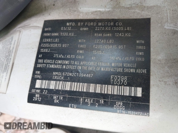 2012 Ford Transit Connect XLT with VIN NM0LS7DN2CT094467, listed as a IAAI auction lot 42650090 with 228,647 mi miles and . Bid and sale history available at DreamBid. Image 9.