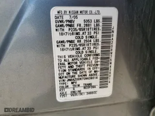 2005 Nissan Murano SL with VIN JN8AZ08W75W439014, listed as a Copart auction lot 50821545 with 184,992 mi miles and Salvage Title. Bid and sale history available at carsss.com. Image 12.
