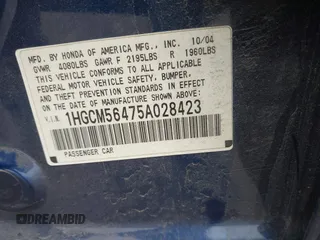 2005 Honda Accord LX z VIN 1HGCM56475A028423, wystawiony jako IAAI lot #41940782 z przebiegiem 265 543 mil mil oraz . Historia ofert i sprzedaży dostępna na DreamBid. Obrazek 9.