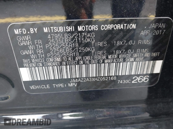 2017 Mitsubishi Outlander ES z VIN JA4AZ2A3XHZ052168, wystawiony jako IAAI lot #42194062 z przebiegiem 209 195 mil mil oraz . Historia ofert i sprzedaży dostępna na DreamBid. Obrazek 9.