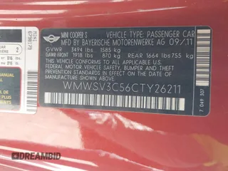 2012 MINI Hardtop S with VIN WMWSV3C56CTY26211, listed as a IAAI auction lot 41969590 with 111,299 mi miles and . Bid and sale history available at DreamBid. Image 9.
