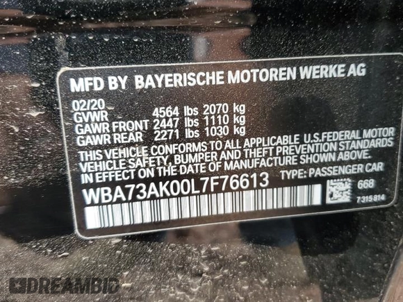 2020 BMW 2 Series 228i xDrive with VIN WBA73AK00L7F76613, listed as a Copart auction lot 41876374 with 34,564 mi miles. Bid and sale history available at carsss.com. Image 12.