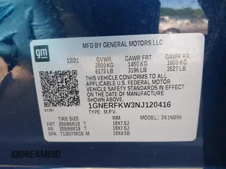 2022 Chevrolet Traverse LS with VIN 1GNERFKW3NJ120416, listed as a IAAI auction lot 42131632 with 51,988 mi miles and . Bid and sale history available at DreamBid. Image 9.