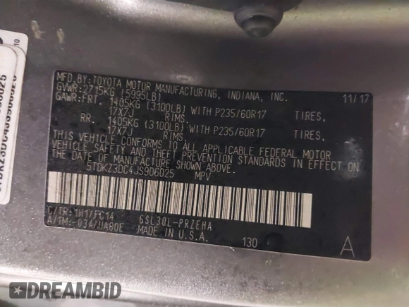 2018 Toyota Sienna LE Auto Access Seat with VIN 5TDKZ3DC4JS906025, listed as a IAAI auction lot 41078552 with 227,565 mi miles. Bid and sale history available at carsss.com. Image 9.