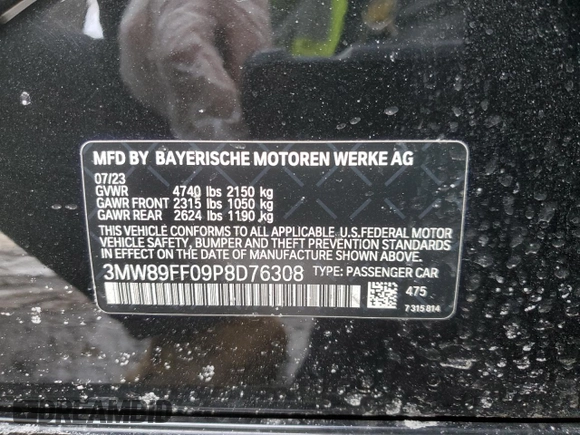 2023 BMW 3 Series 330i xDrive with VIN 3MW89FF09P8D76308, listed as a Copart auction lot 45942695 with 0 mi miles and Salvage Title. Bid and sale history available at carsss.com. Image 14.