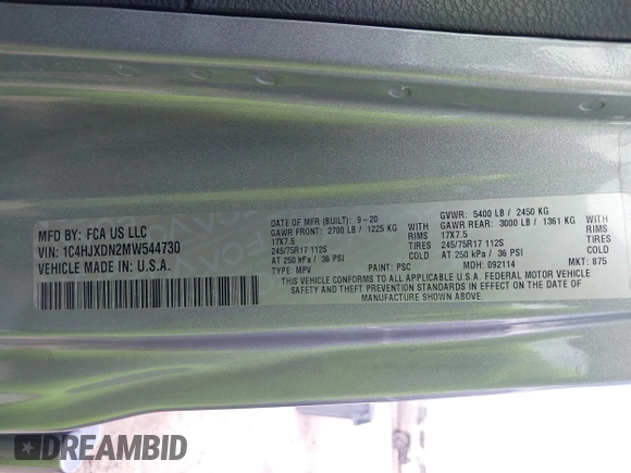 2021 Jeep Wrangler Unlimited Freedom z VIN 1C4HJXDN2MW544730, wystawiony jako IAAI lot #42624402 z przebiegiem 60 993 mil mil oraz . Historia ofert i sprzedaży dostępna na DreamBid. Obrazek 9.