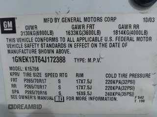 2004 Chevrolet Tahoe LT with VIN 1GNEK13T64J172388, listed as a IAAI auction lot 42273626 with 196,245 mi miles and . Bid and sale history available at DreamBid. Image 9.
