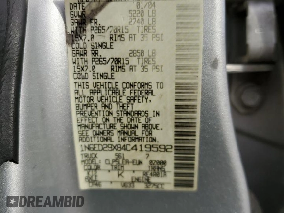 2004 Nissan Frontier XE with VIN 1N6ED29X84C419592, listed as a Copart auction lot 42832905 with Not provided miles and Salvage title. Bid and sale history available at DreamBid. Image 12.