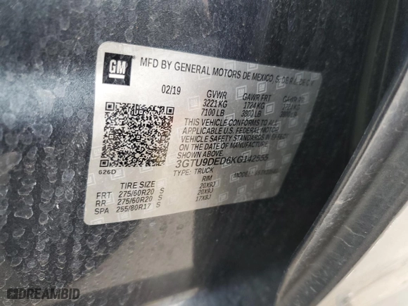 2019 GMC Sierra 1500 SLT with VIN 3GTU9DED6KG142555, listed as a Copart auction lot 45542165 with 93,046 mi miles and Salvage Title. Bid and sale history available at carsss.com. Image 14.