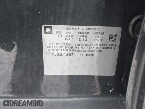 2014 Chevrolet Malibu LT with VIN 1G11E5SL2EF189807, listed as a IAAI auction lot 41304350 with 150,775 mi miles and . Bid and sale history available at DreamBid. Image 9.