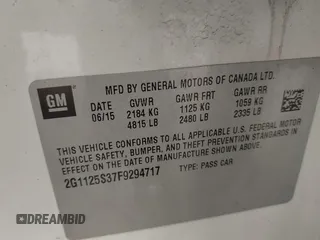 2015 Chevrolet Impala LT with VIN 2G1125S37F9294717, listed as a IAAI auction lot 42489332 with 92,676 mi miles and . Bid and sale history available at DreamBid. Image 9.