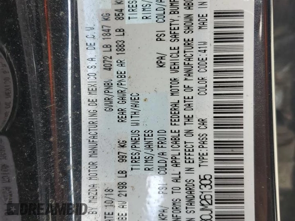 2018 Mazda 3 Touring with VIN 3MZBN1V30JM261305, listed as a Copart auction lot 53568285 with 55,663 mi miles and Salvage Title. Bid and sale history available at DreamBid. Image 14.