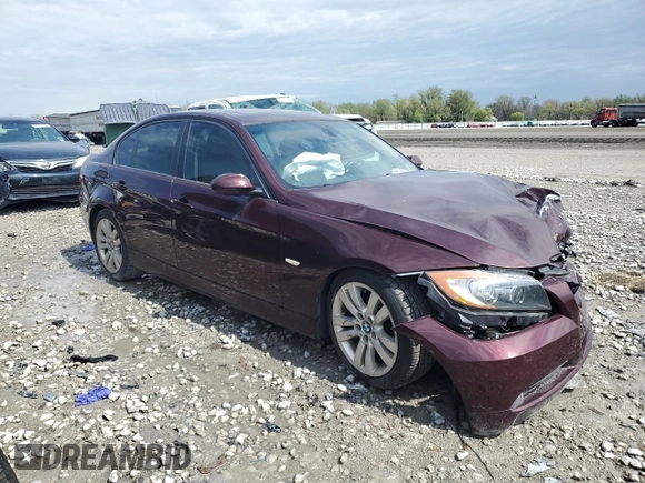 2007 BMW 3 Series 328i with VIN WBAVA37527NL15737, listed as a Copart auction lot 52809515 with Not provided miles and Salvage title. Bid and sale history available at DreamBid. Image 4.