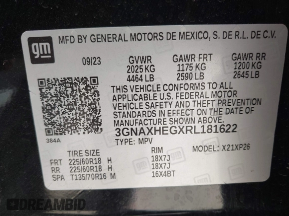 2024 Chevrolet Equinox LS with VIN 3GNAXHEGXRL181622, listed as a IAAI auction lot 41857249 with 46,940 mi miles and . Bid and sale history available at DreamBid. Image 9.