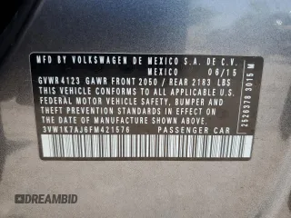 2015 Volkswagen Jetta S z VIN 3VW1K7AJ6FM421576, wystawiony jako Copart lot #57254285 z przebiegiem 82 677 mil mil oraz Szkoda całkowita • Salvage title. Historia ofert i sprzedaży dostępna na DreamBid. Obrazek 13.