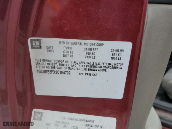 2002 Oldsmobile Alero GX with VIN 1G3NK52FX2C154702, listed as a Copart auction lot 78925854 with 99,821 mi miles and Salvage Title. Bid and sale history available at carsss.com. Image 12.