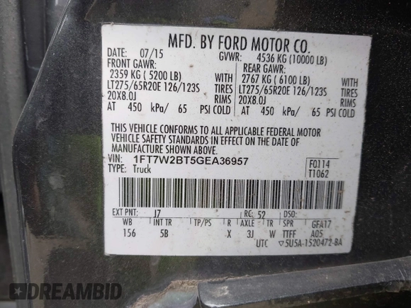 2016 Ford F-250 Lariat z VIN 1FT7W2BT5GEA36957, wystawiony jako IAAI lot #41632027 z przebiegiem 186 466 mil mil oraz . Historia ofert i sprzedaży dostępna na DreamBid. Obrazek 9.