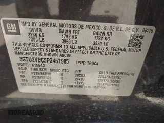 2015 GMC Sierra 1500 SLT with VIN 3GTU2VEC5FG457905, listed as a IAAI auction lot 42026975 with 160,637 mi miles and . Bid and sale history available at DreamBid. Image 9.