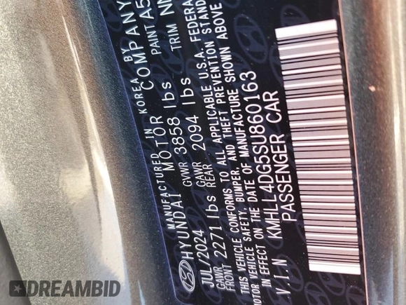 2025 Hyundai Elantra SE with VIN KMHLL4DG5SU860163, listed as a Copart auction lot 49265235 with 859 mi miles and Salvage title. Bid and sale history available at DreamBid. Image 12.