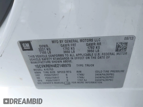 2014 Chevrolet Silverado 1500 LT with VIN 1GCVKREH4EZ148979, listed as a IAAI auction lot 41215714 with 193,710 mi miles and . Bid and sale history available at DreamBid. Image 9.