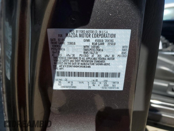 2006 Mazda Tribute S with VIN 4F2YZ06166KM08346, listed as a Copart auction lot 46318214 with 78,615 mi miles and Salvage Title. Bid and sale history available at DreamBid. Image 13.