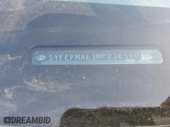 2021 Toyota Corolla LE with VIN 5YFEPMAE1MP236560, listed as a Copart auction lot 45542305 with 69,086 mi miles and Salvage Title. Bid and sale history available at carsss.com. Image 12.
