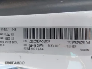 2015 Chrysler 200 Limited with VIN 1C3CCCAB2FN743877, listed as a IAAI auction lot 42000812 with 70,222 mi miles. Bid and sale history available at carsss.com. Image 9.