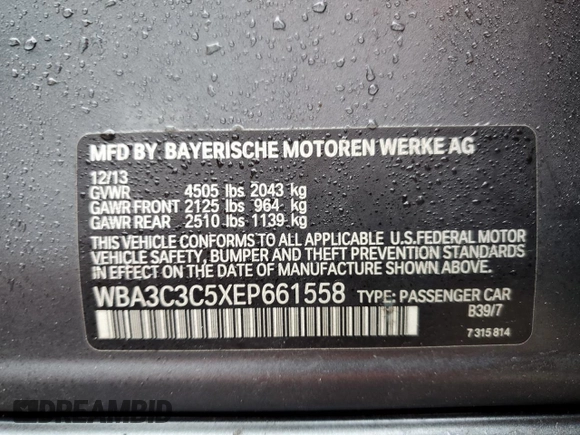 2014 BMW 3 Series 320i xDrive with VIN WBA3C3C5XEP661558, listed as a Copart auction lot 43089585 with 80,662 mi miles and Salvage Title. Bid and sale history available at carsss.com. Image 12.