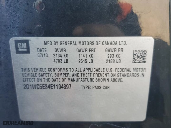 2014 Chevrolet Impala Limited LTZ with VIN 2G1WC5E34E1104397, listed as a Copart auction lot 86802214 with 0 mi miles and Salvage Title. Bid and sale history available at carsss.com. Image 12.