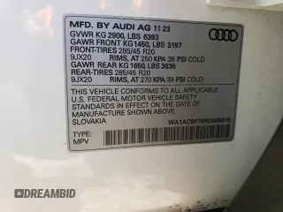 2024 Audi Q7 Premium z VIN WA1ACBF76RD006915, wystawiony jako Copart lot #56310904 z przebiegiem 2 807 mil mil oraz Szkoda całkowita • Salvage title. Historia ofert i sprzedaży dostępna na DreamBid. Obrazek 15.