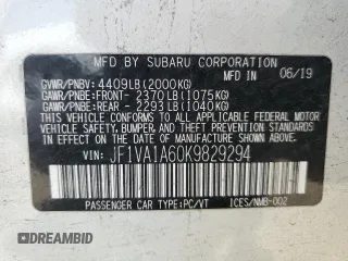 2019 Subaru WRX z VIN JF1VA1A60K9829294, wystawiony jako Copart lot #54421545 z przebiegiem 73 688 mil mil oraz Szkoda całkowita • Salvage title. Historia ofert i sprzedaży dostępna na DreamBid. Obrazek 13.