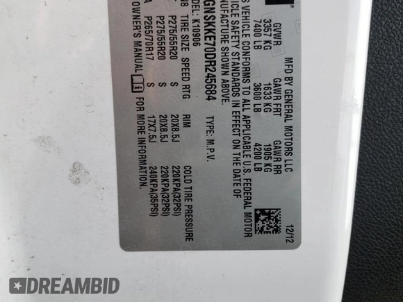 2013 Chevrolet Suburban LTZ with VIN 1GNSKKE70DR245684, listed as a Copart auction lot 49671615 with 175,491 mi miles and Salvage Title. Bid and sale history available at carsss.com. Image 13.